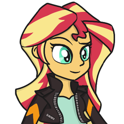 Size: 345x343 | Tagged: safe, artist:boushi33, sunset shimmer, equestria girls, g4, clothes, female, jacket, leather jacket, simple background, solo, white background