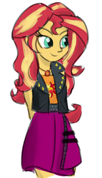 Size: 419x733 | Tagged: safe, artist:boushi33, sunset shimmer, equestria girls, g4, my little pony equestria girls: better together, clothes, cute, female, hands behind back, jacket, leather jacket, simple background, skirt, solo, white background