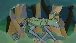 Size: 4608x2592 | Tagged: safe, artist:cloudyskieswrites, oc, oc only, oc:brush, deer, original species, peryton, fanfic:to perytonia, fanfic, fanfic art, forest, high res, solo, tree