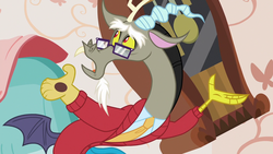 Size: 1280x720 | Tagged: safe, screencap, discord, discordant harmony, g4, clothes, glasses, male, solo, sweater