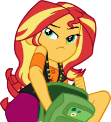 Size: 912x998 | Tagged: safe, edit, edited screencap, screencap, sunset shimmer, equestria girls, equestria girls series, forgotten friendship, g4, background removed, bag, clothes, female, fixed, geode of empathy, jacket, simple background, solo, transparent background