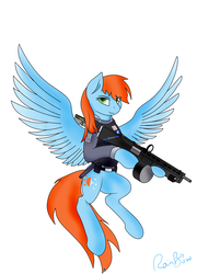 Size: 3600x5000 | Tagged: safe, artist:jupiter-rainbow, artist:rain bow, oc, oc:morning star (fallout equestria: star dust), pegasus, pony, fallout equestria, fallout equestria: star dust, assault shotgun, belt, bulletproof vest, clothes, combat, enclave, energy weapon, female, flying, grand pegasus enclave, gun, large wings, laser rifle, mare, midwestern crusaders, nightstick, researcher, s.t.a.r.s., shotgun, simple background, solo, stars, uniform, wasteland crusaders, weapon, wings