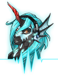 Size: 1024x1365 | Tagged: safe, artist:bluekite-falls, artist:sky-railroad, oc, oc only, oc:lux arcana, dragon, glowing eyes, glowing horn, glowing outline, headphones, horn, icon, jewelry, male, markings, necklace, simple background, solo, species swap, transparent background, watermark