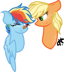 Size: 729x815 | Tagged: safe, artist:gallantserver, applejack, rainbow dash, g4, bandage, female, freckles, lesbian, ship:appledash, shipping, simple background, transparent background