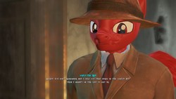 Size: 1600x900 | Tagged: safe, artist:alushythetyrant, ghoul, anthro, 3d, dialogue, fallout, fallout 4, fallout equestria 4 mod, goodneighbor, modded game, vault-tec rep
