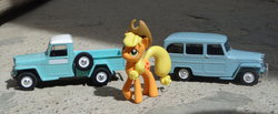 Size: 2463x1017 | Tagged: safe, artist:dingopatagonico, applejack, pony, g4, car, irl, jeep, photo, solo, toy