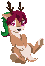 Size: 439x646 | Tagged: safe, artist:gleamydreams, oc, oc only, oc:jingles lefloof, deer, deer pony, original species, animated, antlers, blinking, cloven hooves, floating, gif, looking at you, ms paint, simple background, transparent background, ych result