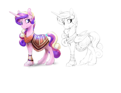 Size: 3300x2550 | Tagged: safe, artist:silfoe, princess cadance, alicorn, pony, nomad au, g4, alternate universe, clothes, female, hidden wings, high res, horn, jewelry, looking at you, mare, poncho, royal multiverse, scarf, simple background, solo, tail wrap, white background, wings