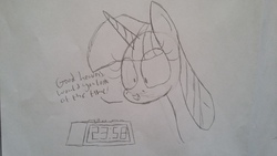 Size: 3264x1836 | Tagged: safe, artist:moonatik, twilight sparkle, g4, 2 minutes to midnight, clock, female, iron maiden, metal, sketch, solo, song reference, traditional art