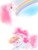 Size: 5000x6579 | Tagged: safe, artist:pinkablue, pinkie pie, rainbow dash, earth pony, pegasus, pony, g4, absurd resolution, blushing, cute, eye shimmer, female, hug, hug from behind, lesbian, mare, pinkie pie riding rainbow dash, ponies riding ponies, rainbow, riding, ship:pinkiedash, shipping