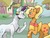 Size: 400x300 | Tagged: dead source, safe, artist:theanonymousclub, applejack, rarity, earth pony, pony, unicorn, g4, alternate hairstyle, blushing, clothes, dress, duo, female, flirting, girly, lesbian, mare, ponyville, punk, raripunk, ship:rarijack, shipping, tomboy taming