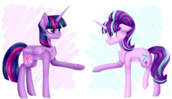 Size: 3467x1992 | Tagged: safe, artist:kremciakay, starlight glimmer, twilight sparkle, alicorn, pony, unicorn, g4, crying, female, looking at each other, mare, reaching, simple background, smiling, transparent background, twilight sparkle (alicorn)