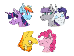 Size: 2048x1536 | Tagged: safe, artist:detoxx-retoxx, maud pie, pinkie pie, rainbow dash, rarity, spitfire, twilight sparkle, earth pony, pony, g4, female, lesbian, ship:rarimaud, ship:spitpie, ship:twidash, shipping, simple background, transparent background