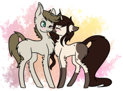 Size: 1622x1198 | Tagged: safe, artist:lceiandic, oc, oc only, oc:mico, earth pony, pony, unicorn, blank flank, blushing, chest fluff, female, male, nuzzling, one eye closed, shipping, simple background, straight, transparent background