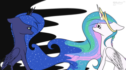 Size: 1913x1064 | Tagged: safe, artist:lceiandic, princess celestia, princess luna, alicorn, pony, g4, duo, sad