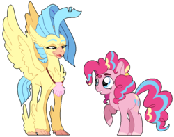Size: 805x635 | Tagged: safe, artist:aeris020, pinkie pie, princess skystar, classical hippogriff, hippogriff, g4, my little pony: the movie, female, lesbian, ship:skypie, shipping, simple background, transparent background