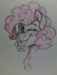 Size: 982x1274 | Tagged: safe, artist:violetpony11, pinkie pie, g4, bust, female, one eye closed, portrait, solo, tongue out, traditional art