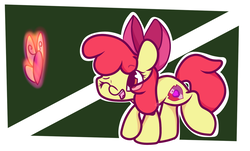Size: 1700x1030 | Tagged: safe, artist:hedgehog-plant, apple bloom, insect, g4, female, one eye closed, solo