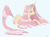 Size: 2048x1522 | Tagged: safe, artist:clockworkquartet, fluttershy, pony, unicorn, g4, female, fluttershy (g5 concept leak), g5 concept leak style, g5 concept leaks, lidded eyes, mare, on side, simple background, solo, unicorn fluttershy