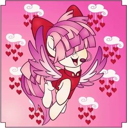 Size: 400x403 | Tagged: safe, artist:odscene, songbird serenade, g4, my little pony: the movie, alternate color palette, female, flying, hair over eyes, headworn microphone, heart, holiday, microphone, solo, valentine's day