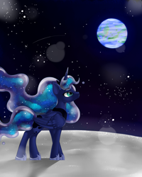 Size: 4000x5000 | Tagged: safe, artist:mlpdarksparx, princess luna, alicorn, pony, g4, banishment, earth, female, mare, moon, solo, stars