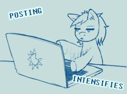 Size: 846x624 | Tagged: safe, artist:sehad, oc, oc only, earth pony, pony, :<, animated, chat, computer, dexterous hooves, ear fluff, gif, gray background, laptop computer, lidded eyes, meme, monochrome, motion lines, posting, simple background, solo, text, texting, typing, vibrating, wat, x intensifies