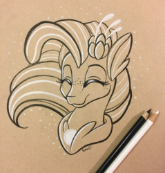 Size: 2980x3122 | Tagged: safe, artist:emberslament, princess skystar, pony, seapony (g4), g4, my little pony: the movie, colored pencils, eyes closed, female, high res, monochrome, sketch, smiling, solo, traditional art