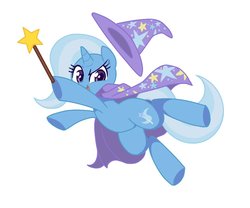 Size: 1080x900 | Tagged: safe, artist:potetecyu_to, trixie, pony, unicorn, g4, cape, clothes, female, hat, simple background, solo, trixie's cape, trixie's hat, wand, white background