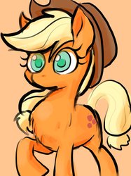 Size: 1535x2048 | Tagged: safe, artist:noupu, applejack, earth pony, pony, g4, applejack's hat, cowboy hat, female, hat, looking at you, mare, orange background, simple background, solo