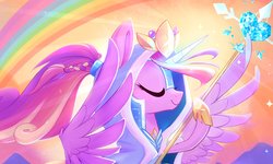 Size: 2163x1297 | Tagged: safe, artist:meekcheep, idw, princess cadance, alicorn, pony, g4, legends of magic #9, my little pony: legends of magic, cute, cutedance, female, mare, rainbow, solo