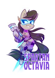 Size: 1462x2048 | Tagged: safe, artist:meekcheep, octavia melody, earth pony, pony, g4, everfree northwest, female, glasses, simple background, solo, weapon, white background