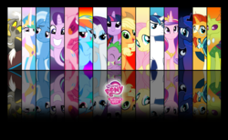 Size: 9843x6066 | Tagged: safe, artist:stay gold, applejack, discord, fluttershy, pinkie pie, princess cadance, princess celestia, princess luna, rainbow dash, rarity, shining armor, spike, starlight glimmer, sunburst, thorax, trixie, twilight sparkle, alicorn, changedling, changeling, draconequus, pegasus, pony, unicorn, g4, absurd resolution, alicorn tetrarchy, king thorax, logo, mane seven, mane six, twilight sparkle (alicorn)