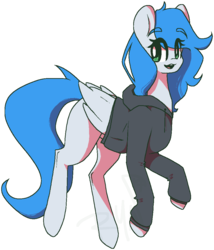 Size: 877x1024 | Tagged: safe, artist:pawberrykit, oc, oc:stormpone, pegasus, pony, clothes, cute, female, hoodie, mare, messy mane, smiling, solo