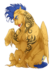 Size: 1300x1800 | Tagged: safe, artist:makkah, flash sentry, pony, g4, buff, flash hunktry, flex sentry, male, muscles, simple background, solo, tongue out, torn ear, transparent background