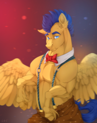 Size: 1500x1900 | Tagged: safe, artist:makkah, flash sentry, pony, g4, buff, flash hunktry, flex sentry, male, muscles, solo, torn ear