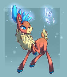 Size: 2700x3100 | Tagged: safe, artist:passigcamel, velvet (tfh), deer, reindeer, them's fightin' herds, colored hooves, community related, female, high res, ice, one eye closed, raised hoof, solo
