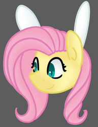 Size: 903x1172 | Tagged: safe, artist:azure-quill, artist:fluttershydaily, fluttershy, pony, g4, bunny ears, bust, female, gray background, portrait, simple background, smiling, solo