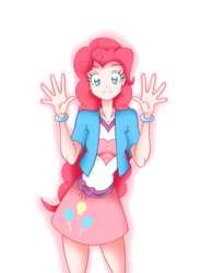 Size: 1800x2449 | Tagged: safe, artist:grandzebulon, pinkie pie, equestria girls, g4, clothes, cute, female, looking at you, moe, simple background, skirt, solo, white background