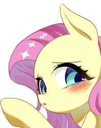 Size: 737x931 | Tagged: safe, artist:yam, fluttershy, pegasus, pony, g4, blushing, bust, female, looking at you, looking sideways, mare, portrait, simple background, solo, white background