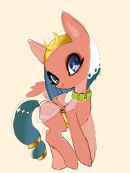 Size: 1536x2048 | Tagged: safe, artist:yam, somnambula, pegasus, pony, g4, egyptian, female, headdress, jewelry, looking at you, mare, necklace, simple background, solo