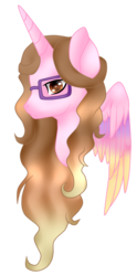 Size: 547x1103 | Tagged: safe, artist:cindystarlight, oc, oc:cindy, pony, unicorn, bust, colored wings, female, glasses, mare, multicolored wings, portrait, simple background, solo, transparent background
