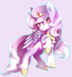 Size: 638x686 | Tagged: safe, artist:cabbage-arts, oc, oc only, oc:solar song, alicorn, pony, alicorn oc, commission, commissioner:namineri, crown, female, jewelry, mare, raised hoof, regalia, smiling, solo