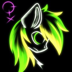 Size: 1500x1500 | Tagged: safe, artist:crysome-somecry, oc, oc:white night, bust, eyestrain warning, green eyes, head, multicolored hair, neon, portrait, solo