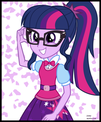 Size: 1749x2110 | Tagged: safe, artist:famymotta, sci-twi, twilight sparkle, equestria girls, equestria girls specials, g4, adorkable, clothes, cute, dork, female, glasses, meganekko, ponytail, skirt, smiling, solo