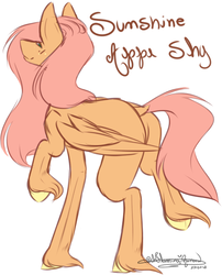 Size: 478x593 | Tagged: safe, artist:ohflaming-rainbow, oc, oc only, oc:sunshine apple shy, pegasus, pony, butt, dock, female, mare, offspring, parent:big macintosh, parent:fluttershy, parents:fluttermac, plot, simple background, solo, unshorn fetlocks, white background