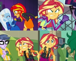 Size: 2560x2048 | Tagged: safe, screencap, microchips, sci-twi, sunset shimmer, trixie, twilight sparkle, wallflower blush, equestria girls, equestria girls series, forgotten friendship, g4, my little pony equestria girls: friendship games, my little pony equestria girls: rainbow rocks, angry, high res, shrunken pupils