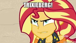 Size: 600x337 | Tagged: safe, edit, edited screencap, screencap, sunset shimmer, equestria girls, equestria girls specials, g4, my little pony equestria girls: better together, my little pony equestria girls: forgotten friendship, angry, dinkleberg, discovery family logo, image macro, meme, memeful.com, the fairly oddparents