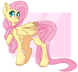 Size: 771x717 | Tagged: safe, artist:bagofpringles, fluttershy, pegasus, pony, g4, colored wings, colored wingtips, female, hoof on chest, looking away, looking up, raised hoof, simple background, solo, standing, tail feathers, transparent background, turned head, wings