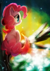 Size: 1000x1414 | Tagged: safe, artist:fluorbaryt, pinkie pie, g4, female, solo, tree, tree branch