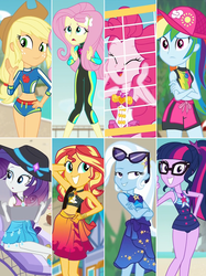 Size: 874x1166 | Tagged: safe, edit, screencap, applejack, fluttershy, pinkie pie, rainbow dash, rarity, sci-twi, sunset shimmer, trixie, twilight sparkle, equestria girls, equestria girls specials, g4, my little pony equestria girls: better together, my little pony equestria girls: forgotten friendship, applejack's beach shorts swimsuit, applejack's hat, clothes, cowboy hat, female, flip-flops, fluttershy's wetsuit, geode of empathy, geode of fauna, geode of shielding, geode of sugar bombs, geode of super speed, geode of super strength, geode of telekinesis, glasses, hat, humane five, humane seven, humane six, magical geodes, one-piece swimsuit, pinkie pie swimsuit, ponytail, rainbow dash's beach shorts swimsuit, rarity's blue sarong, rarity's purple bikini, sandals, sarong, sci-twi swimsuit, sun hat, sunglasses, sunglasses on head, sunset selfie, sunset shimmer's beach shorts swimsuit, swimsuit, tanning mirror, trixie's swimsuit, volleyball net, wetsuit